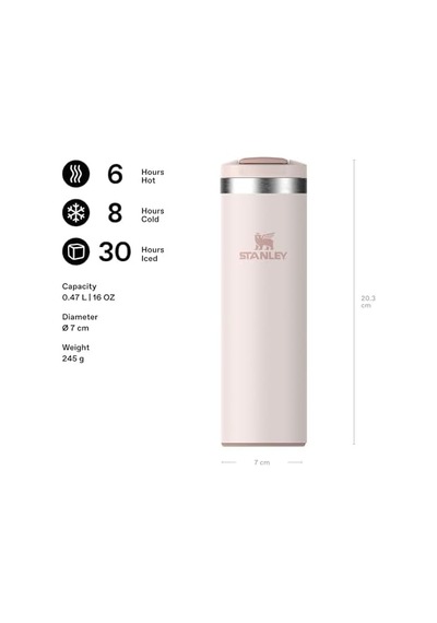 The Transit Fliptop Mug Termos Bardak, 0.47 L, Pembe Kuvars Rose Quartz Açık Beyaz