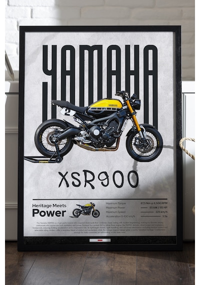 Yamaha Xsr 900 Siyah Ahşap Çerçeveli Poster, Dekoratif Motosiklet Duvar Tablosu
