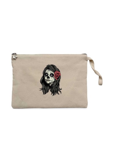 La Calavera Portre Krem Clutch Astarlı Cüzdan / El Çantası