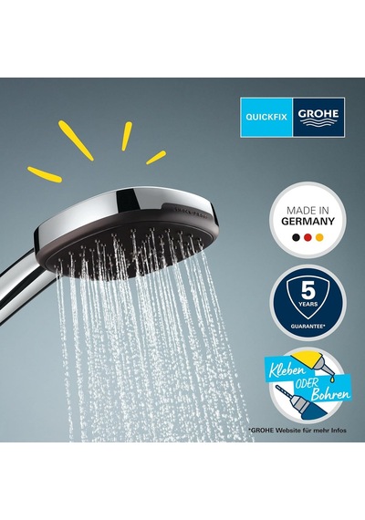 Grohe Vitalio Comfort 110 El Duşu Seti, 110mm Kare 3 Akışlı, Masaj, Yağmur Ve Jet Duşu, Duş Başlığı Tutucu, 1 Çok Renkli