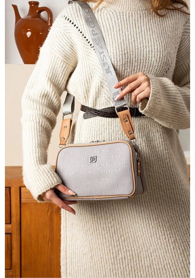 Just Polo Kadın Ayarlanabilir Askılı Su Geçirmez Lüks Omuz Çantası Shoulder Bag Ebat: 16 X 26 Cm Gri