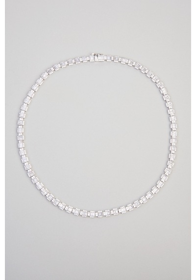 So Chic Baget Taşlı 18 Ayar Beyaz Altın Kaplama 42 Cm Gümüş Gerdanlık Rodyum