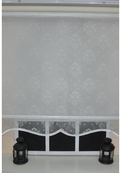 Çift Mekanizmalı Kirli Beyaz Damask Tül Perde Ve Ekru Stor Perde Stb45252-v01 Ekru