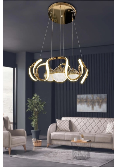 Arya 3 Renk Modern Sarkıt 3 Toplu Led Avize Powerled - Beyaz Işık - Gold Gold