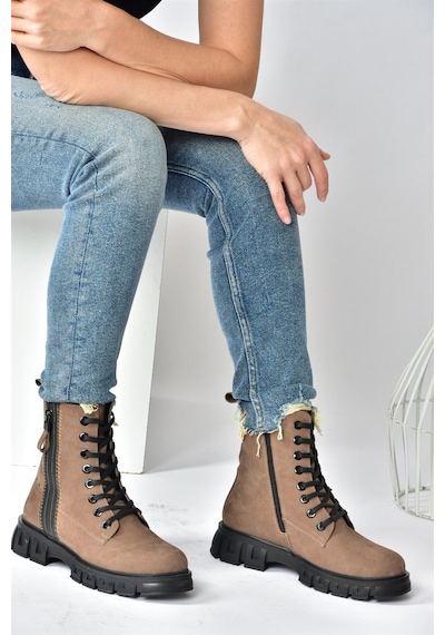 Fox Shoes Vizon Hakiki Deri Nubuk Günlük Kadın Bot N555102801 Vizon