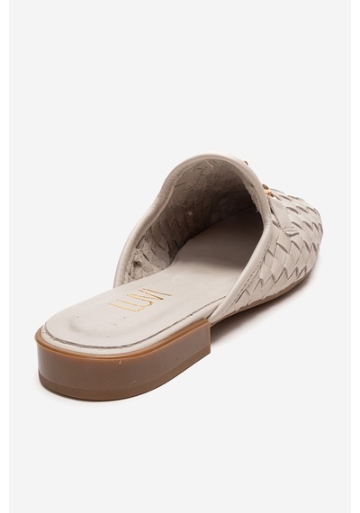 Luvishoes Senıa Krem Örgü Hakiki Deri Tokalı Önü Kapalı Kadın Terlik