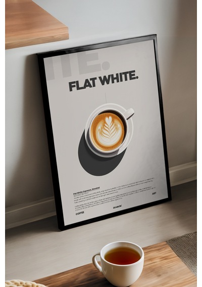 Flat White Kahve Siyah Ahşap Çerçeveli Poster, Dekoratif Duvar Tablosu