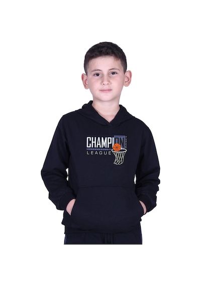 Fyk Kids Kapüşonlu Kanguru Cepli Champıon Baskılı Erkek Çocuk Sweatshirt Siyah