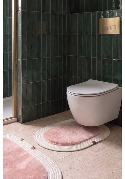 Banyo Paspası Takımı 60x100+40x60 Cm Düz Pembe & Krem