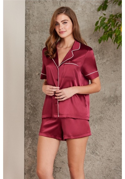 Pierre Cardin Saten Biyeli Pijama Şort Takımı Bordo 1205 001