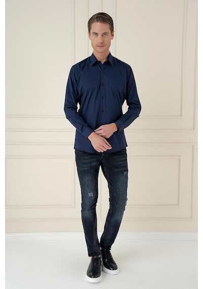 Efor Slim Fit Pamuk Uzun Kol Klasik Lacivert Gömlek Gk 745 Lacivert