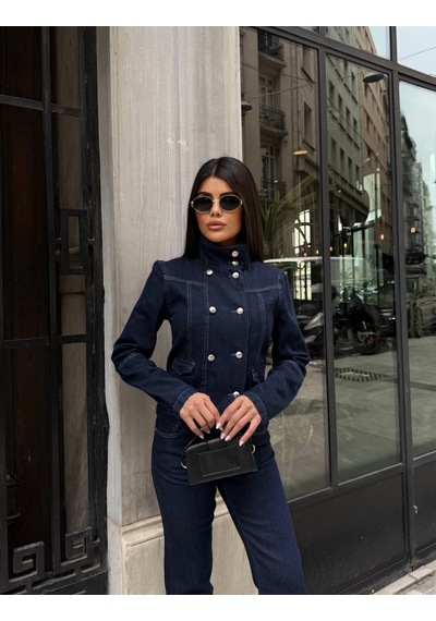 Out Of Standart Kadın Regular Fit Denim Düğme Detaylı Ceket Blue