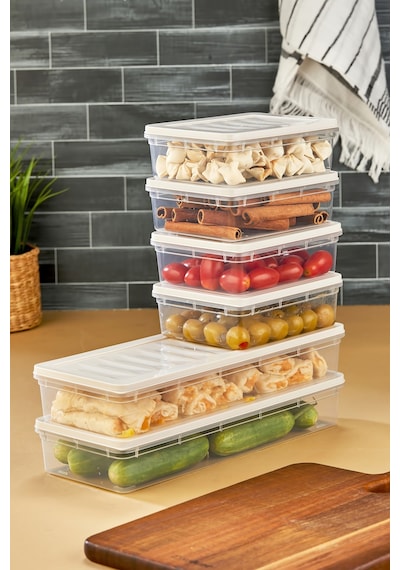 Multi Box 6 Lı Set Saklama Kabı Seti 2 Farklı Boy- Dondurucu & Mikrodalga Uyumlu Krem