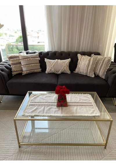 Dnc Home Tekstil Ndchome Püsküllü Ara Dantelli Runner 40 X 80 Tekli Krem
