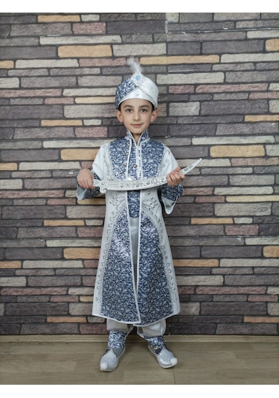 0-10 Yaş Beyaz Lacivert Şehzade Model Sünnet Kıyafeti