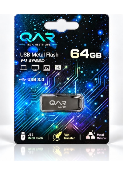 Qar Usb Flash Bellek Metal Siyah 64 Gb Usb 3.0  Güvenli