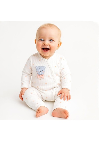 Sebi Bebe Puantiyeli Ayılı Papyonlu Tulum 1138 Somon