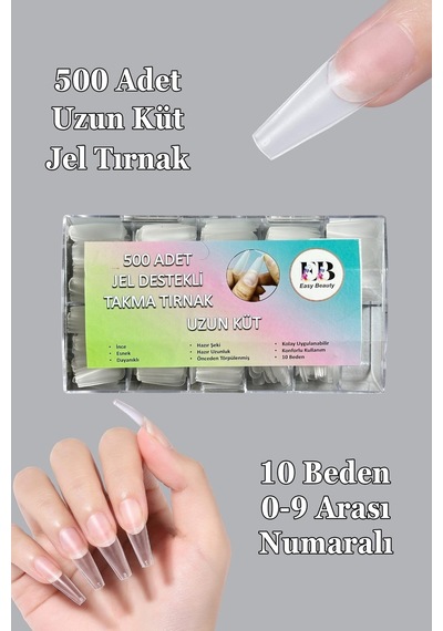 500 Adet Uzun Küt Coffin Yeni Nesil Jel Destekli Törpülenmiş Takma Tırnak Uzun Küt