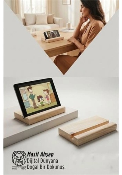 Mey İthalat Masif Ahşap Tablet Standı Ve Telefon Tutucu Estetik Ergonomi 722866