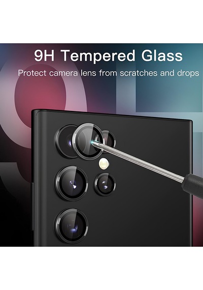 Ennar Samsung Uyumlu Galaxy S24 Ultra Metal Çerçeveli Kamera Tam Koruma Lensi Siyah