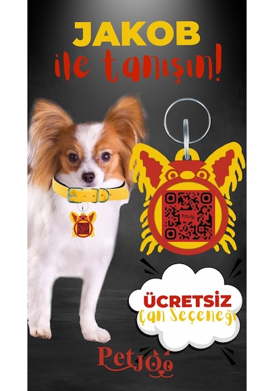 Petjoo 8.Jakob Kırmızı-Sarı Qr'lı Köpek Künyesi