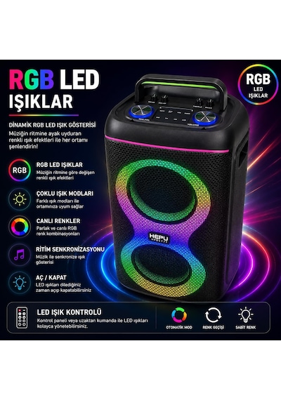 Hp-s60 Partybox Bluetooth Hoparlör 2 6.5 Hoparlör 30w Güç Rgb Işık Usb Tf Kart V E Aux Girişler