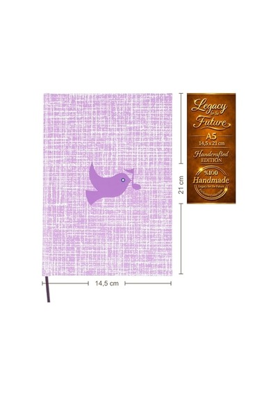 Bidefter Müzik Nota Defteri - Sol Anahtarlı % 100 El Yapımı, El Dikişi, İplik Dikiş Kuşe Ciltli A/5 - Lila