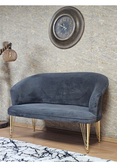 Zafir İkili Teddy Gold Kaplama Telli Ayak Çay Seti Koltuk İkili Berjer , Balkon, Salon, Ofis Füme
