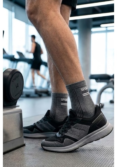 Socketta 3'lü Füme Erkek Spor Pamuk Dikişsiz Esnek Patik Çorap - Premium Gri