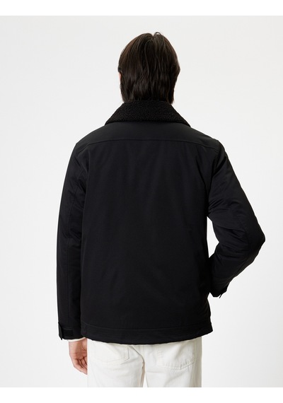 Koton Slim Fit Ceket Peluş Yaka Detaylı Fermuarlı Siyah 5wam20087hw Siyah
