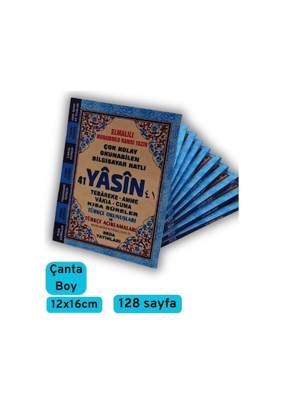 Hediyelik Ekonomik 10 Adet Yasin-i Şerif Mavi 128shf Çanta Boy 12x16cm