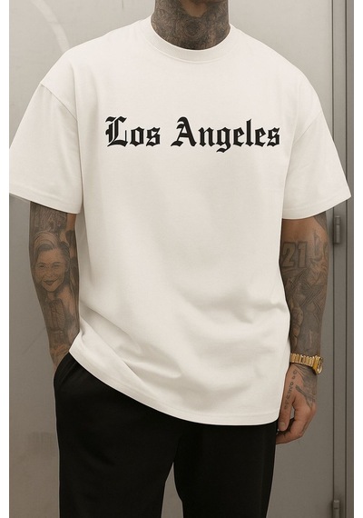 Los Anfgelesbaskılı Unisex Tshırt Q5 BEYAZ