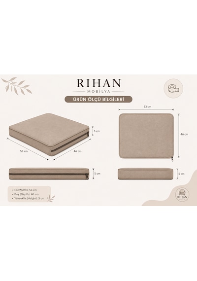Keten Fitilli 53x46 Cm Sandalye Ölçüsüne Uygundur. 4 Parça Sandalye Koltuk Minder Seti Krem