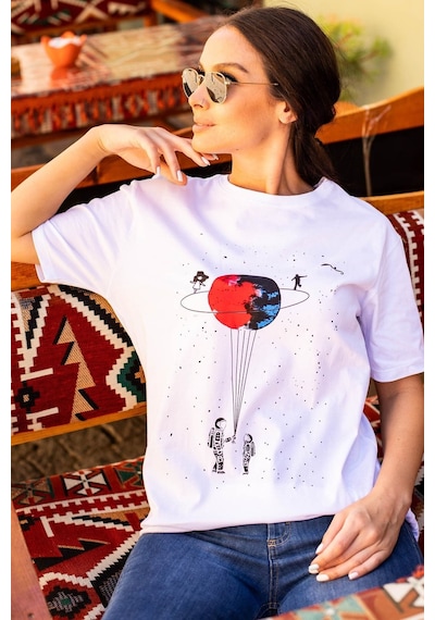 Blackjack Giyim Kadın Beyaz Satürn Tshirt Beyaz