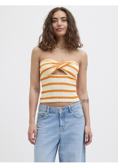 Jack & Jones Kadın Çizgili Straplez Bluz - Linnea - 12277369 Persimmon Orange