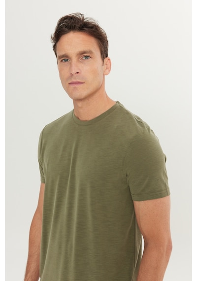AC&Co / Altınyıldız Classics Erkek Hakı Yumuşak Dokulu Slim Fit Dar Kesim Bisiklet Yaka Tişört Haki