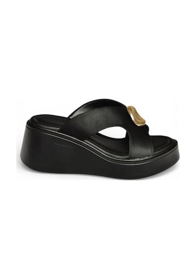 Fox Shoes Y973965404 Siyah Kumaş Dolgu Tabanlı Kadın Terlik Siyah