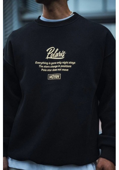Yake Store Kışlık Bisiklet Yaka Ön Ve Arka Baskılı Sweatshirt - Siyah - Siyah
