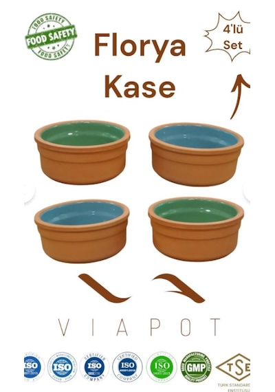 Viapot Florya Güveç Kase 150 Ml - Içi Renkli Sırlı 4 Adet Çömlek 9,5cm 4,5cm Kahverengi