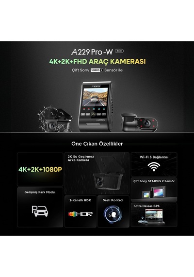 Viofo A229 Pro W 3 Kameralı Ön+arka Su Geçirmez+iç 4k+2k+1080p So