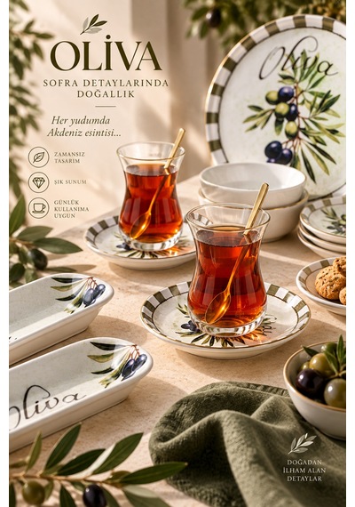 Perotti Olives 37 Parça Kahvaltı Takımı Kahvaltı Seti Çay Seti Beyaz - Yeşil