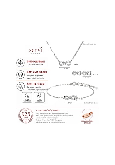 Servi 925 Ayar Gümüş Forever Shine Zirkon Taşlı Sonsuzluk Figürlü Kolye, Küpe Ve Bileklik Set-518