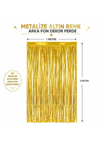 Gold - 751 - Metalize Parti Perdesi 100x200 Cm Kapı Ve Arka - Edntrend - Fon Perdesi Tüm Yaşlar