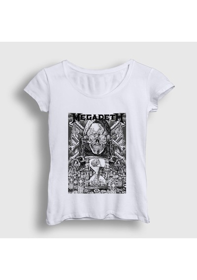 Presmono Kadın Time Megadeth T-shirt Beyaz