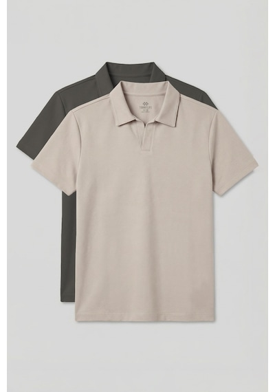 Rahat Form Polo Yaka 2li Paket Haki-bej Erkek T-shirt - 88496 Haki - Bej