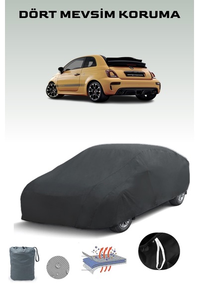 Siyah Fiat 595c Abarth 2016 - 2021 Araba Brandası, Oto Örtüsü, Araba Çadırı Siyah