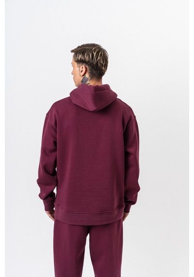 Erkek Respire Yazı Detaylı Kapüşonlu Basic Oversize Hoodie Vişne Bordo