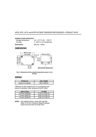 Honeywell Af20 Dış Hava Tipi Sıcaklık Sensörü