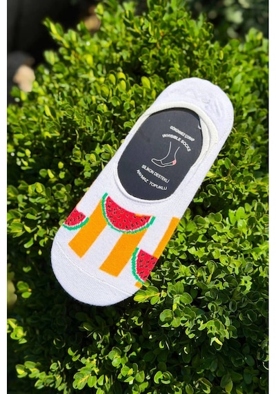 Lousocks Unisex 7'li Yiyecek Desenli Kaymaz Silikon Topuklu Görünmez Babet Çorap Çok Renkli