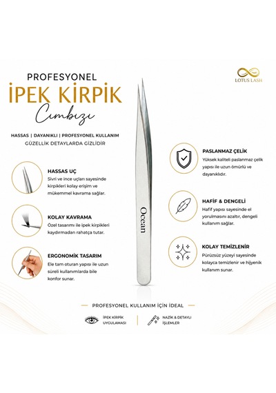 Ocean Solingen Düz Tip İzolasyon Cımbızı - Profesyonel İpek Kirpik Cımbızı 857